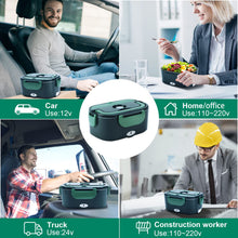 Carica l&#39;immagine nel visualizzatore di Gallery, GENTRE Lunch Box elettrico 12V/24V/220V/110V per auto, camion, ufficio e casa, Scaldavivande in acciaio inossidabile da 1,5L Contenitore termico per alimenti con forchetta e cucchiaio Borsa