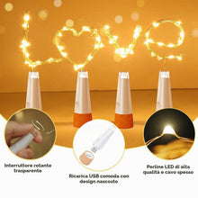 Carica l'immagine nel visualizzatore di Gallery, Luci bottiglia con tappo USB ricaricabile, 2 m 20 LED filo rame, luce fatata per decorazioni natalizie, feste, matrimoni