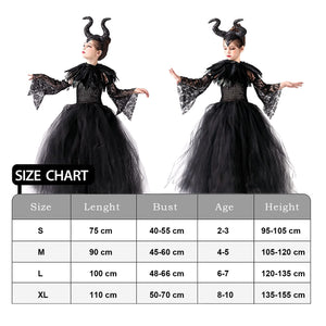 Malefica Costume da Regina per bambine, Strega Cattiva Halloween, Abiti Tutu Principessa, Gonna Tulle Festa a Tema, Vestito Carnevale, Natale, Cosplay (XL 135-155 cm)