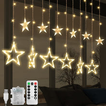 Carica l'immagine nel visualizzatore di Gallery, Jsdoin Cascata di Luci Esterno ed Interno, Tenda Luminosa 2.5 m 138 LED, Tenda di Luci con 12 Stelle 8 modalità lampeggi