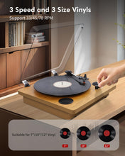 Carica l'immagine nel visualizzatore di Gallery, VIFLYKOO Bluetooth Vintage Vinile Giradischi 3 Velocità 33/45/78 RPM con 2 Altoparlanti Integrati e Encoder Digitale, Trasmissione a Cinghia, RCA/AUX/Cuffia/LP -Legno Naturale