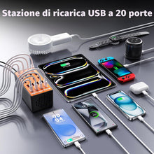 Carica l'immagine nel visualizzatore di Gallery, Caricabatterie USB Multiplo da 20 Porte, Stazione di Ricarica Intelligente da Scrivania con Ricarica Rapida e Design Com