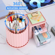 Carica l'immagine nel visualizzatore di Gallery, LETURE Organizzatori rotanti da scrivania e accessori con 2 cassetti, portapenne per scrivania, organizer da scrivania e accessori per ufficio e casa (rosa)