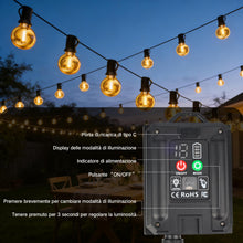 Carica l'immagine nel visualizzatore di Gallery, Catena Luminosa Esterno Solare 15M, Luci Solari da Giardino con Telecomando, 17+1 Lampadine LED G40, IP65 Impermeabile, 