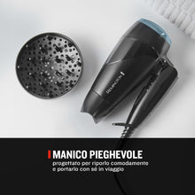 Carica l'immagine nel visualizzatore di Gallery, Remington Asciugacapelli 2000W - Pieghevole e Potente - Asciugacapelli da Viaggio, Bacchetta e Diffusore per styling, 2 livelli di riscaldamento e ventola, On The Go D1500