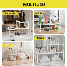 Carica l'immagine nel visualizzatore di Gallery, VINATO Scaffale da Cucina Espandibile (37-62 cm), Ripiani Cucina Salvaspazio, in metallo, Scaffale Salvaspazio, Organizer Modulabile per spezie, per banconi, dispensa, bagno, Bianco