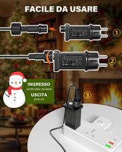 Carica l'immagine nel visualizzatore di Gallery, Trasformatore Luci Natale 31V 12W con Cavo da 5M, LED Alimentatore 15V - 31V Adattatore Luci Natale IP44 con 8 Modalità,