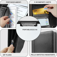 Carica l'immagine nel visualizzatore di Gallery, NEWYES Cartellina di conferenze Zipper in PU cuoio, A4, Regalo Uomo &amp; Regalo Donna, Cartella di documenti da viaggio, Portafoglio portafoglio da viaggio, Cartella organizer personale Agend, Nero