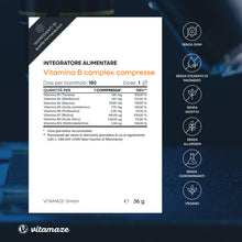 Carica l'immagine nel visualizzatore di Gallery, Vitamaze® Vitamina B Complex Alto Dosaggio, 180 Compresse Vegan de Vitamine B con Biotina, Acido Folico, Vitamina B12, V