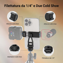 Carica l'immagine nel visualizzatore di Gallery, NEEWER GA010 Supporto Smartphone da Treppiede Metallico con Cold Shoe, 1/4"