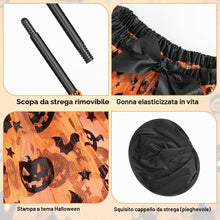 Carica l'immagine nel visualizzatore di Gallery, DiULi Costume da Strega per Bambina, Set da Strega da 3 Pezzi con Gonna di Tulle Cappello Strega Scopa, Costume da Streg