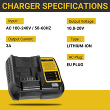 Carica l'immagine nel visualizzatore di Gallery, TOPBATT DCB107 sostituto del caricabatterie per Dewalt 10,8~20V 3A con indicatore LED caricabatterie
