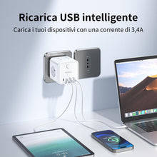 Carica l'immagine nel visualizzatore di Gallery, Ciabatta Elettrica Multipresa con 4 Prese Universali 10/16A ITA e Schuko, Ciabatta Multipresa con 2 USB A+2 USB C,Presa 