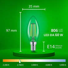 Carica l'immagine nel visualizzatore di Gallery, Philips Lampadina LED UltraEfficient Trasparente B35 a Candela con Filamento, E14 Piccolo Edison, Classe Energetica A, 8