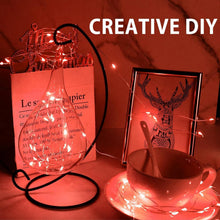 Carica l'immagine nel visualizzatore di Gallery, 4 catene luminose a LED, funzionamento a batteria, 10 m, 100 micro LED rossi, IP65, impermeabili, in filo di rame, per i