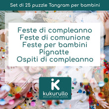 Carica l'immagine nel visualizzatore di Gallery, KUKURULLO Set di 25 Tangram Gadget Compleanno Bambini Regalini Fine Festa Compleanno Bambini Fantastico Gioco di Puzzle per Bambini Invitati Pensierini Bambini Dopo Festa, Puzzle rompicapo