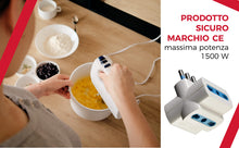 Carica l'immagine nel visualizzatore di Gallery, Adattatore spina tripla con spina piccola 10A e prese bivalenti 10 16A colore bianco con marchio CE 1500W