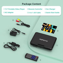 Carica l'immagine nel visualizzatore di Gallery, POFOTO Lettore DVD Portatile 9,5'' con Schermo HD Ruotabile 7,5'', Batteria 4-6 Ore, Supporto Multiformato Dischi/SD/USB, Antiurto, Riproduzione Memoria, Sync TV e Proiettore, con Caricatore per Auto