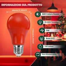 Carica l'immagine nel visualizzatore di Gallery, SCNNC Lampadine LED Rosse E27 A60/A19 9W AC85-265V Lampadine Colorate E27