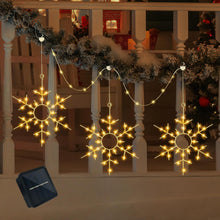 Carica l'immagine nel visualizzatore di Gallery, Luci Solari Da Fata Da Esterno Fiocchi Di Neve Grandi 3 Pezzi 4 m Illuminazione Natalizia Da Esterno Luci Solari Bianche