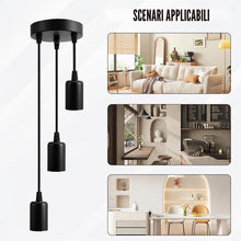 Carica l'immagine nel visualizzatore di Gallery, Lampadario a sospensione a 3 teste: lampada a sospensione nera vintage, 3 luci, attacco E27, lampada da soffitto regolab