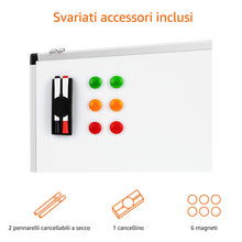 Carica l'immagine nel visualizzatore di Gallery, Amazon Basics Lavagna Bianca Magnetica con Cornice in Alluminio, Vaschetta Portapenne, 6 Magneti, 1 Cancellino, 2 Pennar