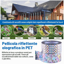 Carica l'immagine nel visualizzatore di Gallery, 2 rotoli Nastro riflettente per la difesa dagli uccelli, Nastro repellente per spaventare, Dissuasore per piccioni, Anti