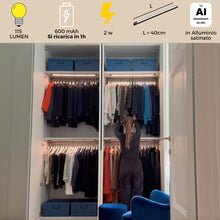 Carica l'immagine nel visualizzatore di Gallery, Luce Armadio LED con Sensore Ricaricabile, Barra LED Magnetica a 3 Tonalità, Intensità Regolabile Dimmerabile per Illumi