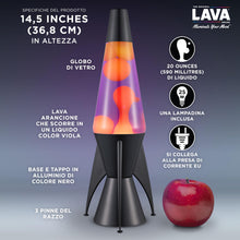 Carica l'immagine nel visualizzatore di Gallery, LAVA® - Lampada Lava Evenfall Rocket 2391, cera gialla, liquido viola, base decorativa, cappuccio e alette del razzo, la