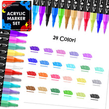 Carica l'immagine nel visualizzatore di Gallery, 24 Colori Pennarelli Acrilici Doppia Punta,Set Pennarelli Professionali