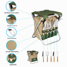Carica l'immagine nel visualizzatore di Gallery, BIKAIN Kit di Giardinaggio con Sgabello Pieghevole e 5 Attrezzi - KIT3