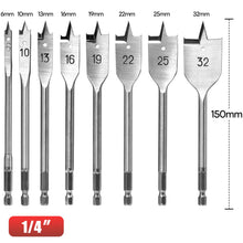 Carica l'immagine nel visualizzatore di Gallery, SHALL- Set di punte piatte per legno, 8 pezzi, codolo esagonale a cambio rapido da 1/4", Ø 6-32 mm, punta da trapano per