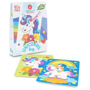Sabbiarelli Sand-it For Fun - Bag Unicorns - Set Lavoretti Creativi: Colora con la Sabbia gli unicorni, 12 colori, Regalino di Compleanno Bambini Anni 5+