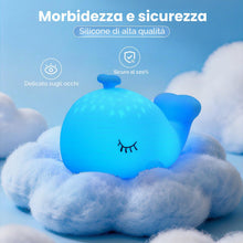 Carica l'immagine nel visualizzatore di Gallery, Luce notturna per bambini a forma di balena, in silicone, dimmerabile, RGB, animale, ricaricabile, luce notturna a LED, 