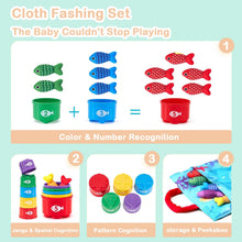 Carica l'immagine nel visualizzatore di Gallery, Gioco Pesca Magnetico per Bambini – Set Morbido in Tessuto con 15 Pesci e Secchielli, Giocattolo Educativo Montessori 1-