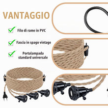 Carica l'immagine nel visualizzatore di Gallery, GOMETY 3 paia di portalampada E27, kit a sospensioni con interruttore, corda di canapa 6,8 m, lampada fai-da-te vintage,