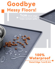 Carica l'immagine nel visualizzatore di Gallery, PETTOM Tappetino Sottociotola in Silicone per Cani Gatti, 60x40cm Tappetini Antiscivolo per Ciotola di Cibo per Animali Domestici Cane, Impermeabile Bordo Rialzat per Ciotole Proteggere Il Pavimento