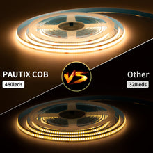 Carica l'immagine nel visualizzatore di Gallery, PAUTIX Striscia LED COB Bianco caldo 2700K DC24V, 2m 480LEDs/M Senza saldatura CRI90 Striscia LED per progetti di illumi