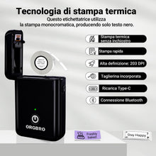 Carica l'immagine nel visualizzatore di Gallery, ORGBRO X1 Etichettatrice Termica Portatile Bluetooth - Mini Stampante per Etichette Adesive Senza Inchiostro/Cartucce con 1 Rotolo Incluso, Compatibile con iOS/Android per Casa, Ufficio (Nero)