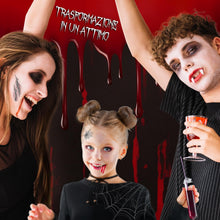 Carica l'immagine nel visualizzatore di Gallery, Festicy Set Sangue Finto Halloween 2024 I 3 Tipi di Sangue Finto Lavabile (Spray, Gel, Liquido) + Spugna e Pennello I Make Up , Costumi, Effetti Spaventosi I Trucchi Halloween Bambini e Adulti