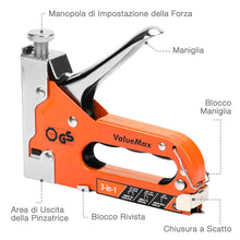 Carica l'immagine nel visualizzatore di Gallery, ValueMax - Spillatrice manuale multifunzione 3 in 1 con 3000 graffette, adatta per graffette n. 140, 28, 8, ideale per t