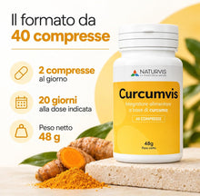 Carica l'immagine nel visualizzatore di Gallery, Curcumvis 40 Compresse - Integratore di Curcuma Longa, 950 mg di Curcuminoidi per 2 Compresse - 48 g