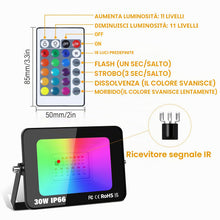 Carica l'immagine nel visualizzatore di Gallery, RIGIDON 1x 30W RGB faretto led esterno con IR telecomando, 3000lm faretti