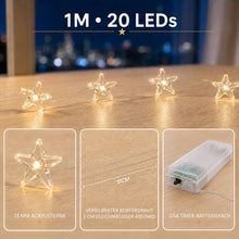 Carica l'immagine nel visualizzatore di Gallery, Liyade Catena Luminosa Stelle 1 m 20 LED, Timer 6H/18H, Batterie