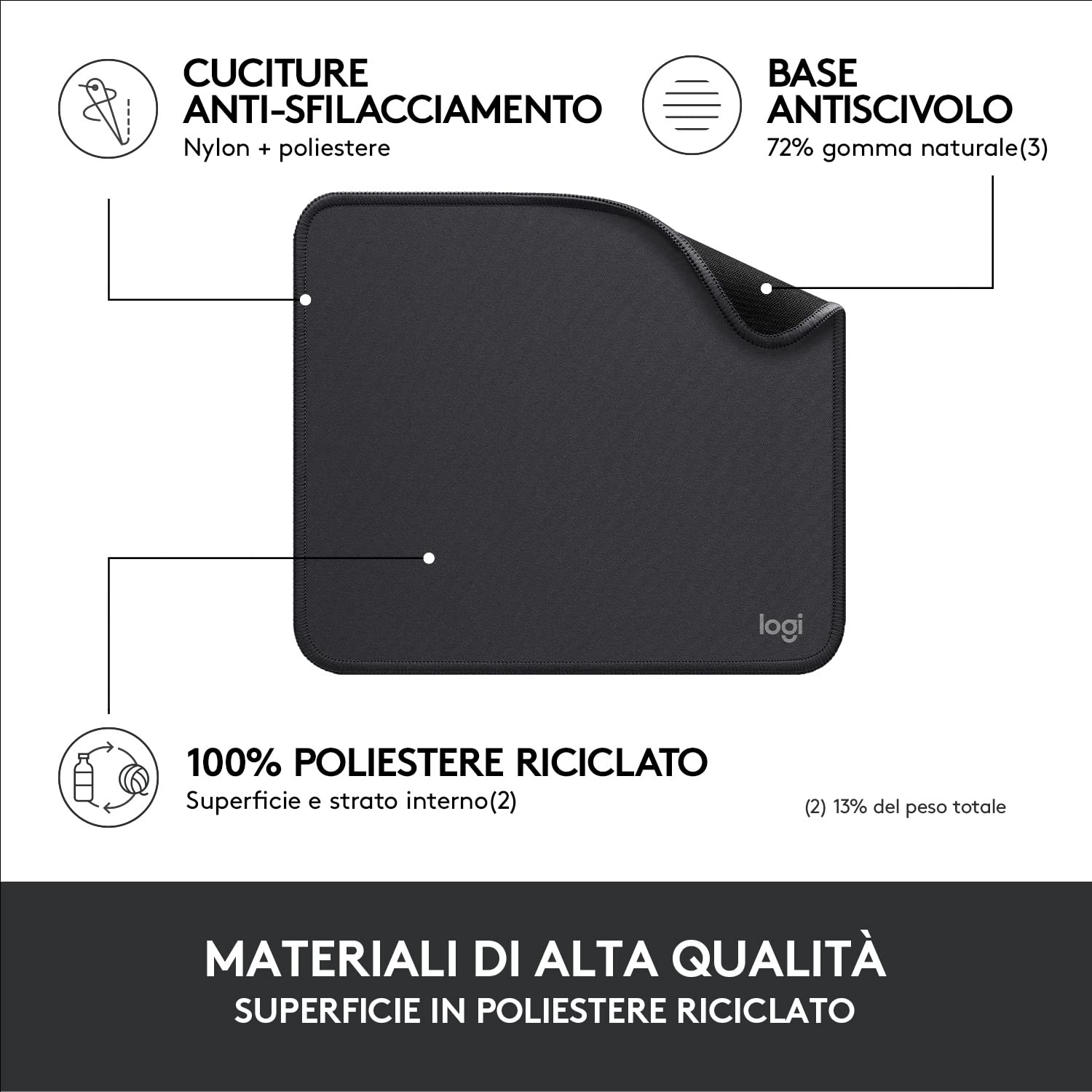 Mouse Pad Logitech Studio Series - Base Gomma Antiscivolo, Surface Liscia, Grigio - Foto 7
