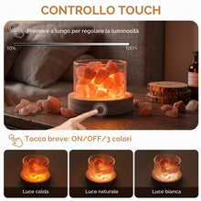 Carica l'immagine nel visualizzatore di Gallery, Lampada di Sale Himalayano senza fili, dimmerabile base legno calotta vetro