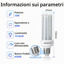 Carica l'immagine nel visualizzatore di Gallery, Aigostar Lampadine LED E27 15W, Lampadine Mais E27 Luce Bianca Fredda 6500K 1510 Lumen, Non Dimmerabile - Pacco da 5