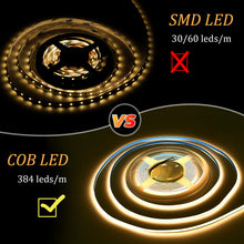 Carica l'immagine nel visualizzatore di Gallery, Striscia LED WIFI COB da 5 m, luce bianca calda, 24 V, 3000 K, COB LED, luce bianca calda, dimmerabile, ad alta luminosi