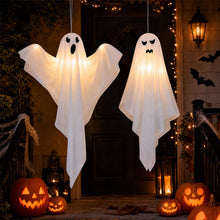 Carica l'immagine nel visualizzatore di Gallery, 2 fantasmi decorativi per Halloween, spaventosi, decorazione di Halloween da appendere con LED per esterni, giardino, te
