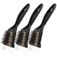 Carica l'immagine nel visualizzatore di Gallery, QWORK® Set di 3 spazzole per griglia - setole in ottone e raschietto in acciaio inossidabile - per la pulizia di barbecu